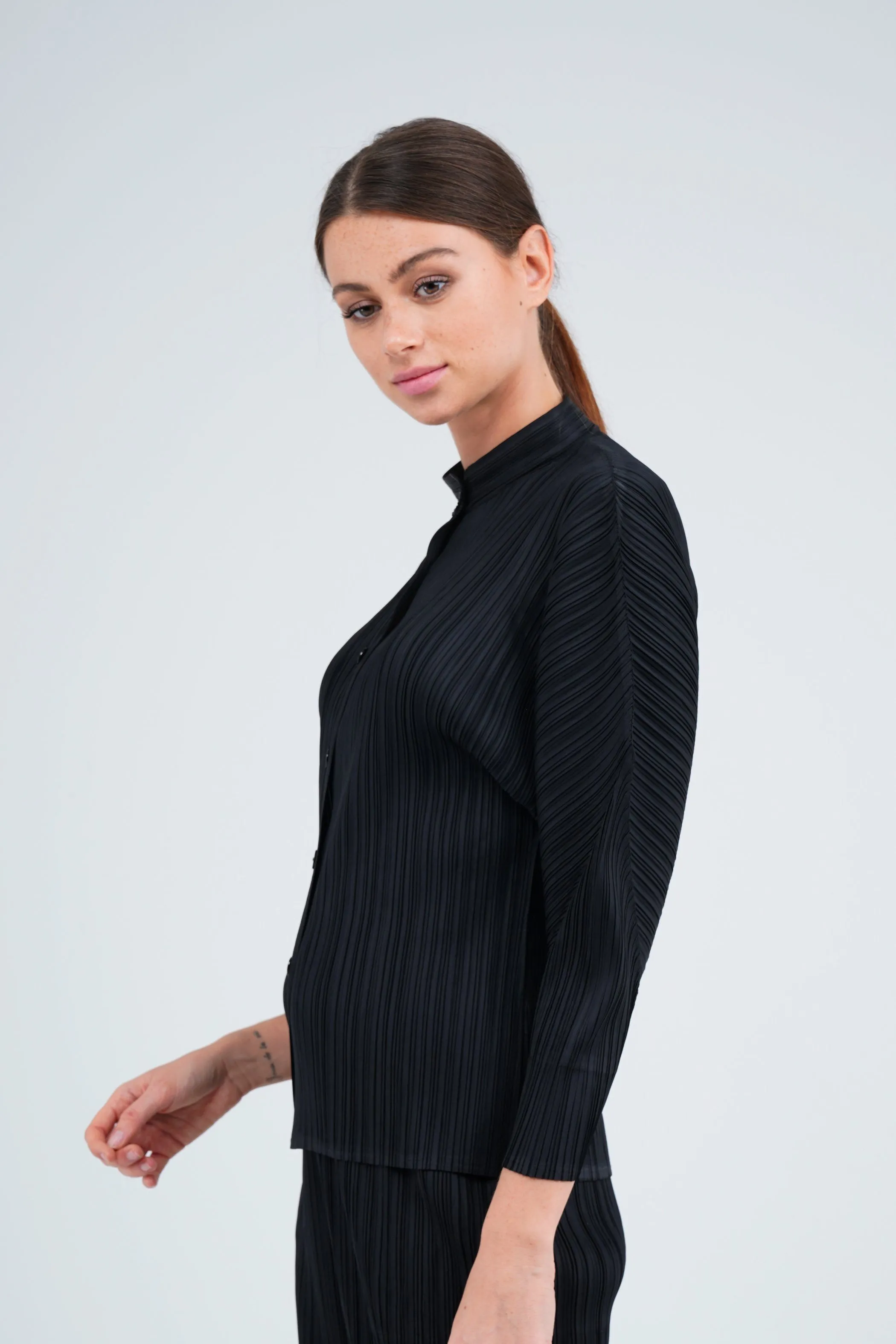 Pleated Shirt With Puff Sleeve