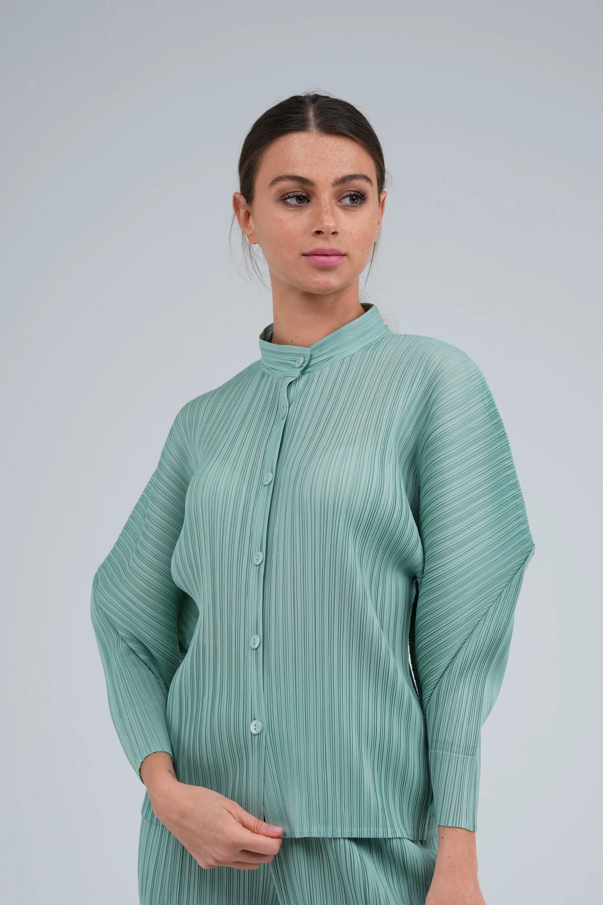 Pleated Shirt With Puff Sleeve