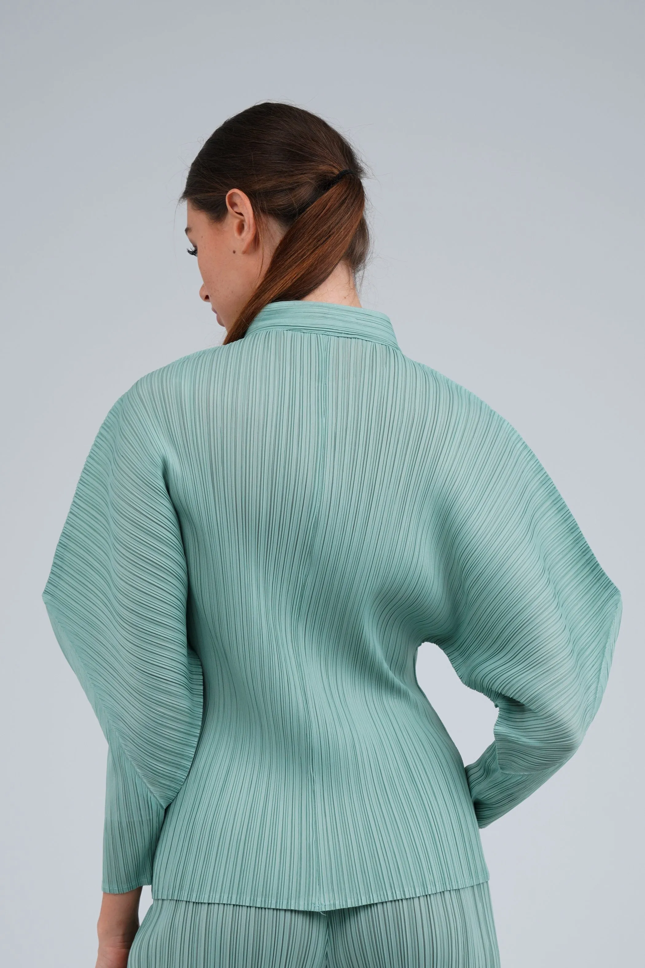 Pleated Shirt With Puff Sleeve