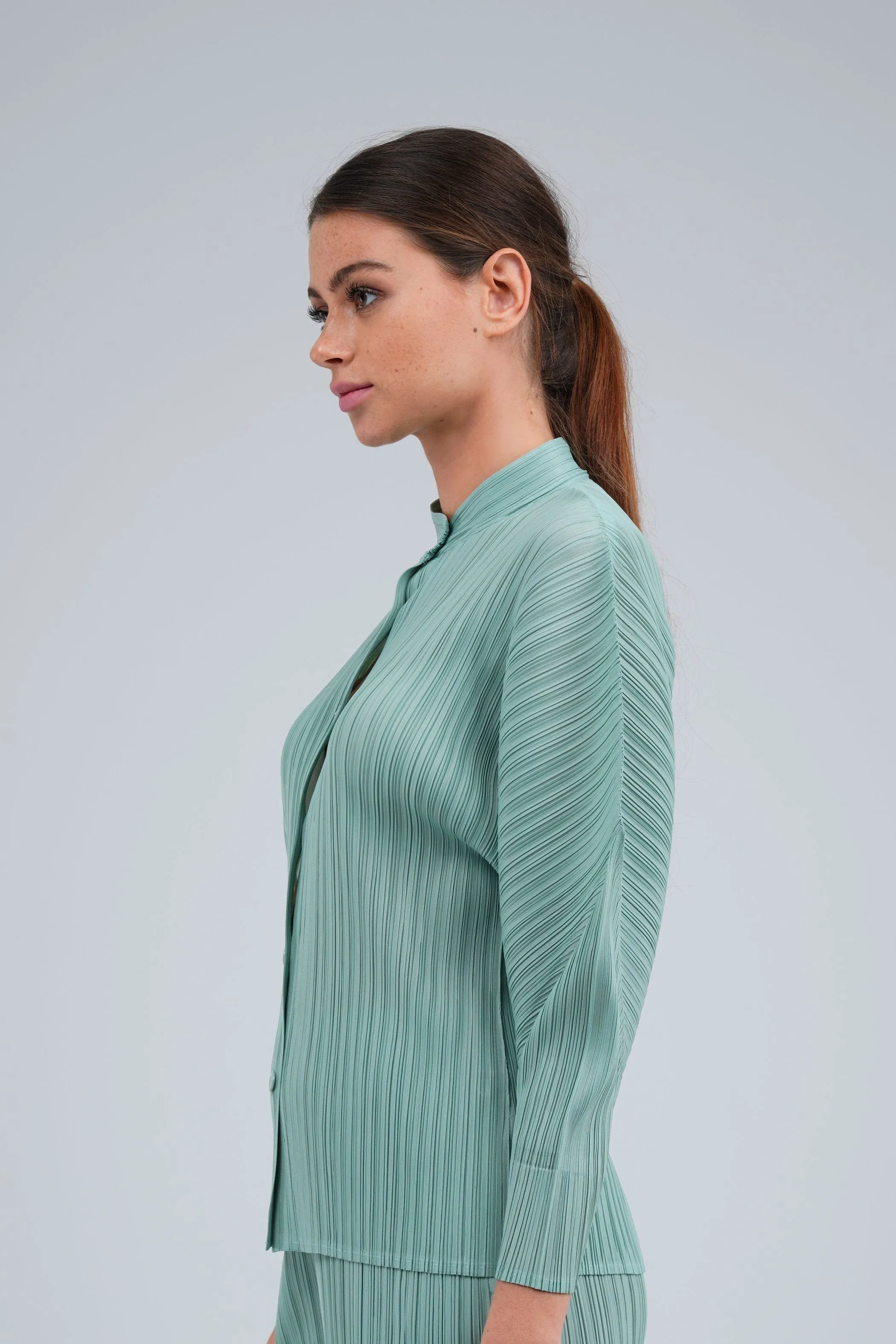 Pleated Shirt With Puff Sleeve