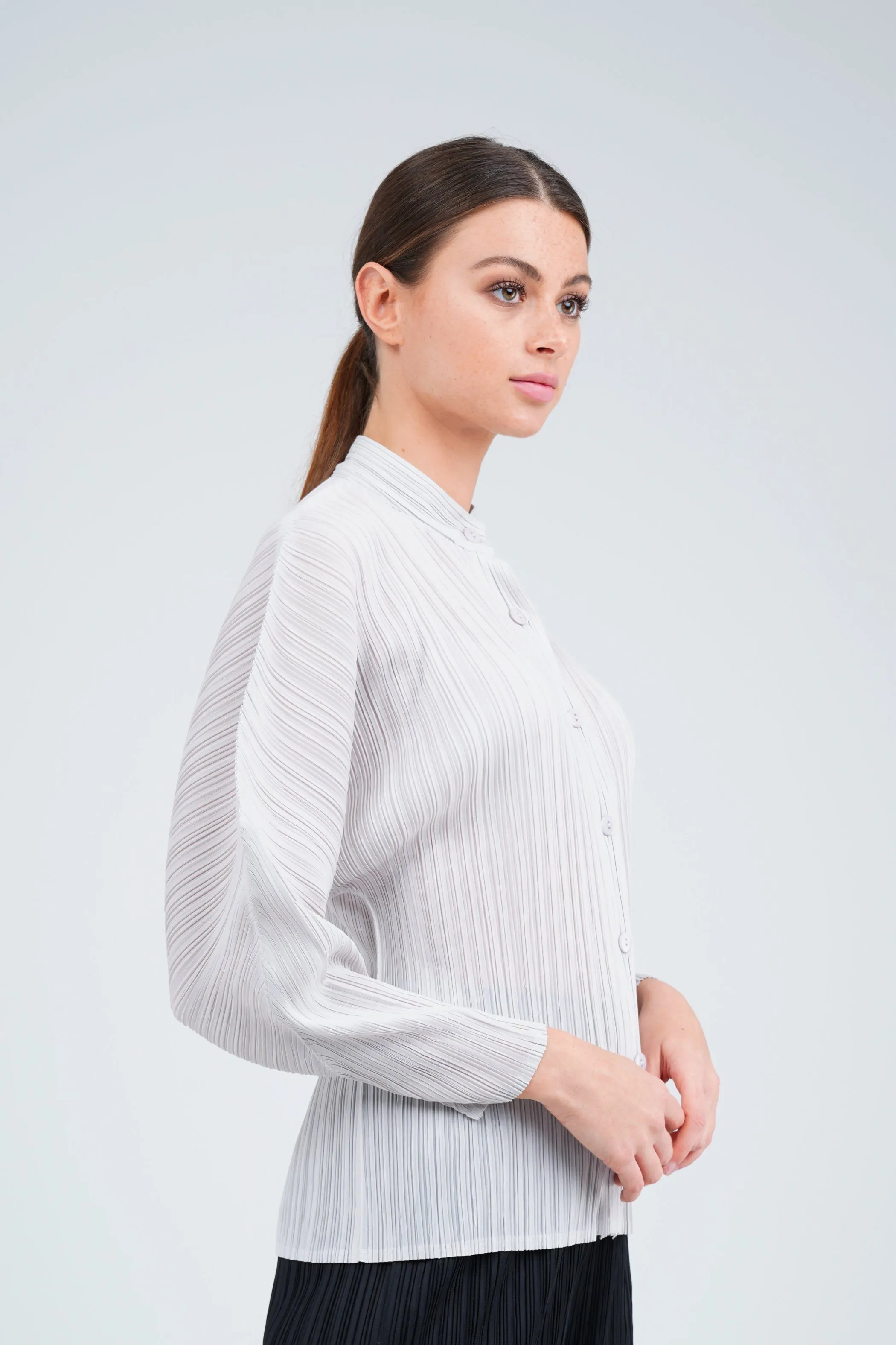 Pleated Shirt With Puff Sleeve