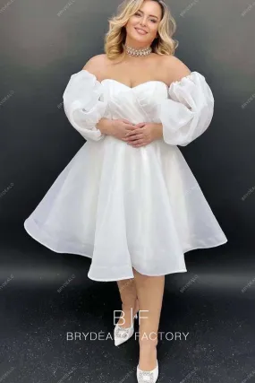 Plus Size Organza Cute Off Shoulder Casual Knee Length Wedding Dress