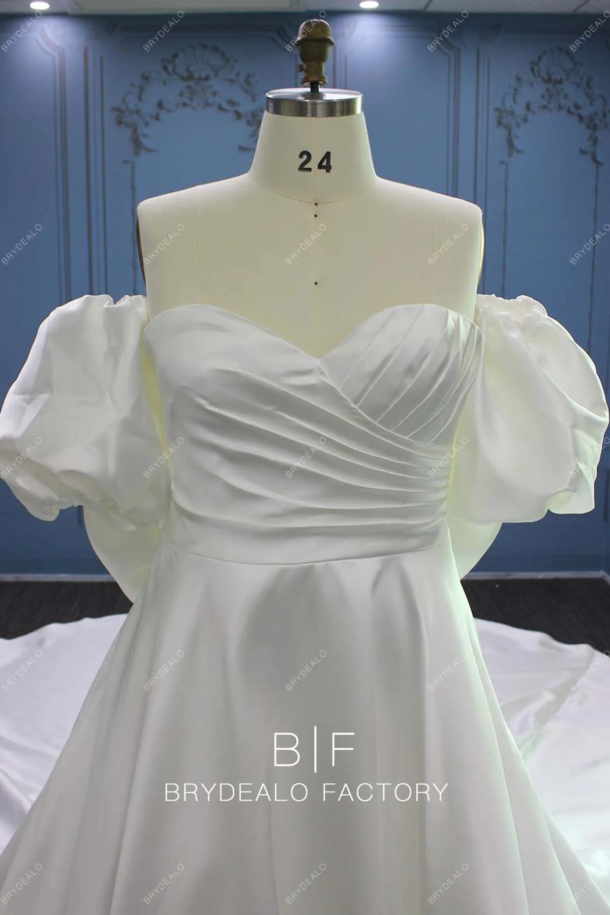 Plus Size Satin Sweetheart Off-shoulder Custom Long Train Wedding Dress