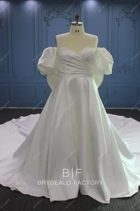 Plus Size Satin Sweetheart Off-shoulder Custom Long Train Wedding Dress