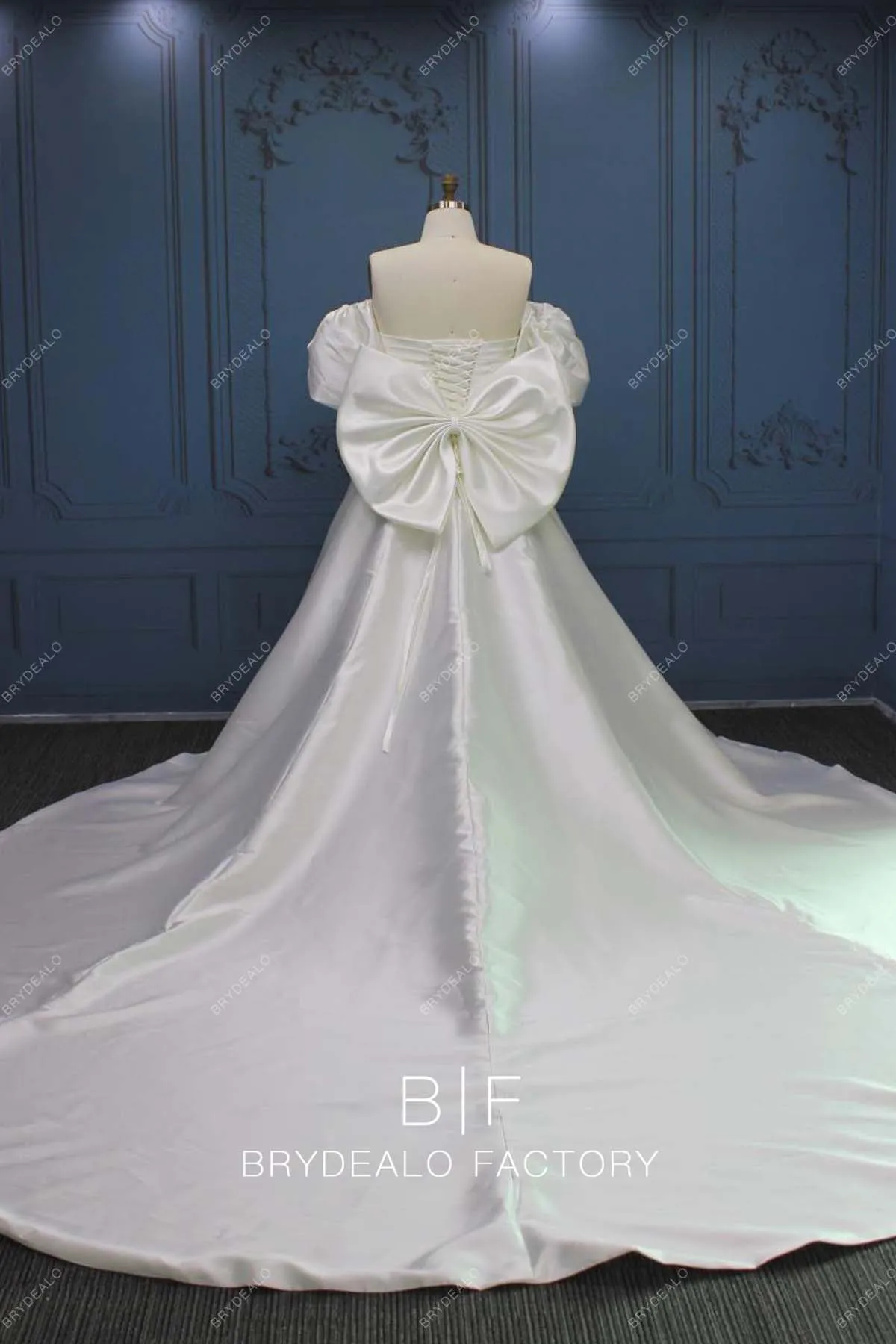 Plus Size Satin Sweetheart Off-shoulder Custom Long Train Wedding Dress