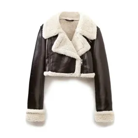 Pre Order:  Warm Faux Leather Short Jacket