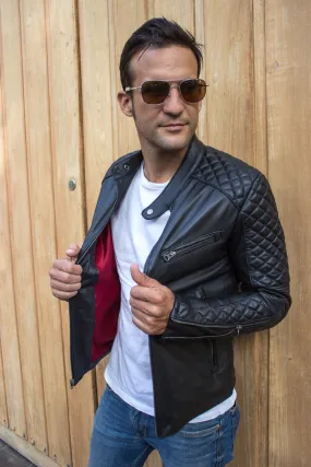 R79 QS Leather Jacket in Black lightweight Calfskin - Quilted, Cafe Racer Style