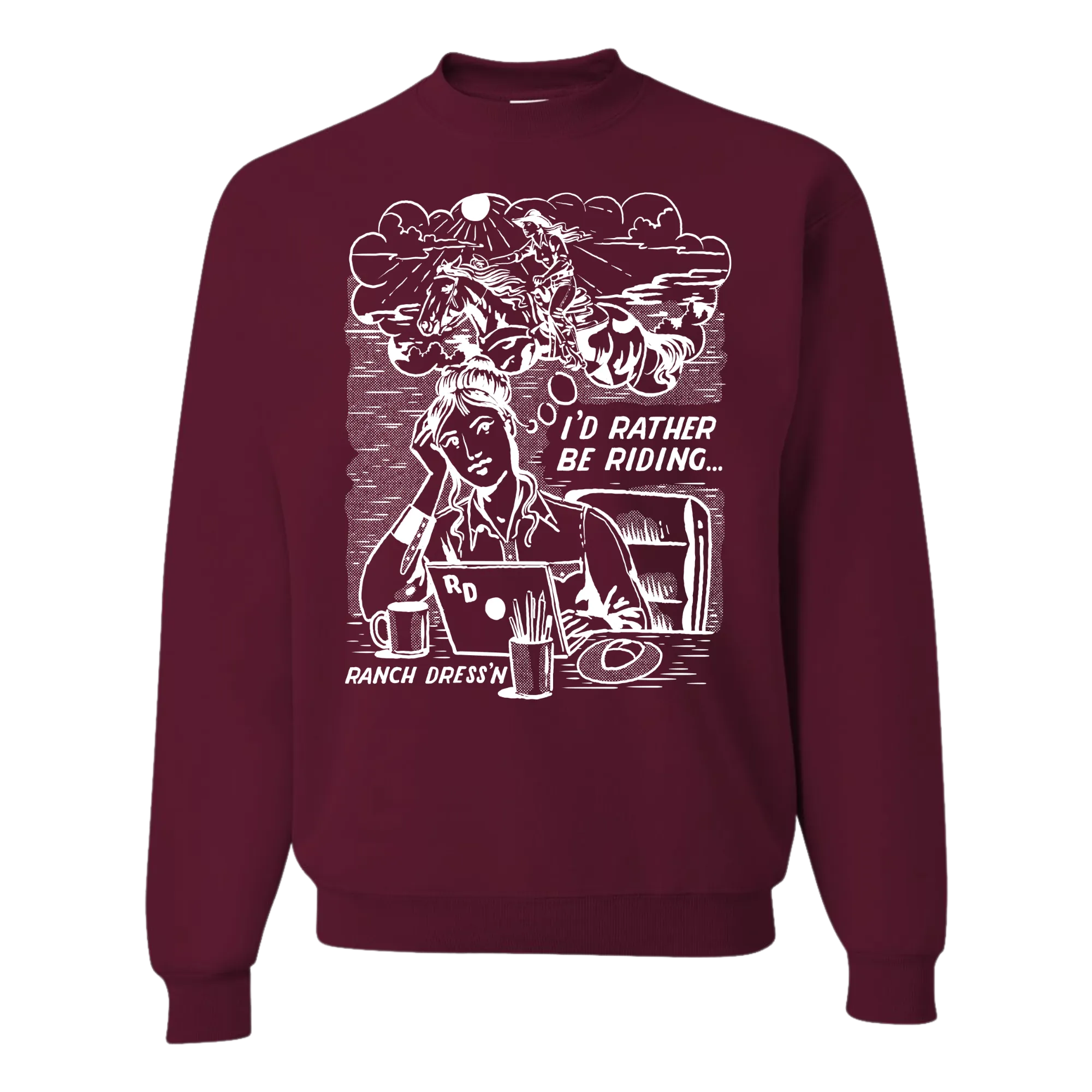 RATHER BE RIDING MAROON CREWNECK