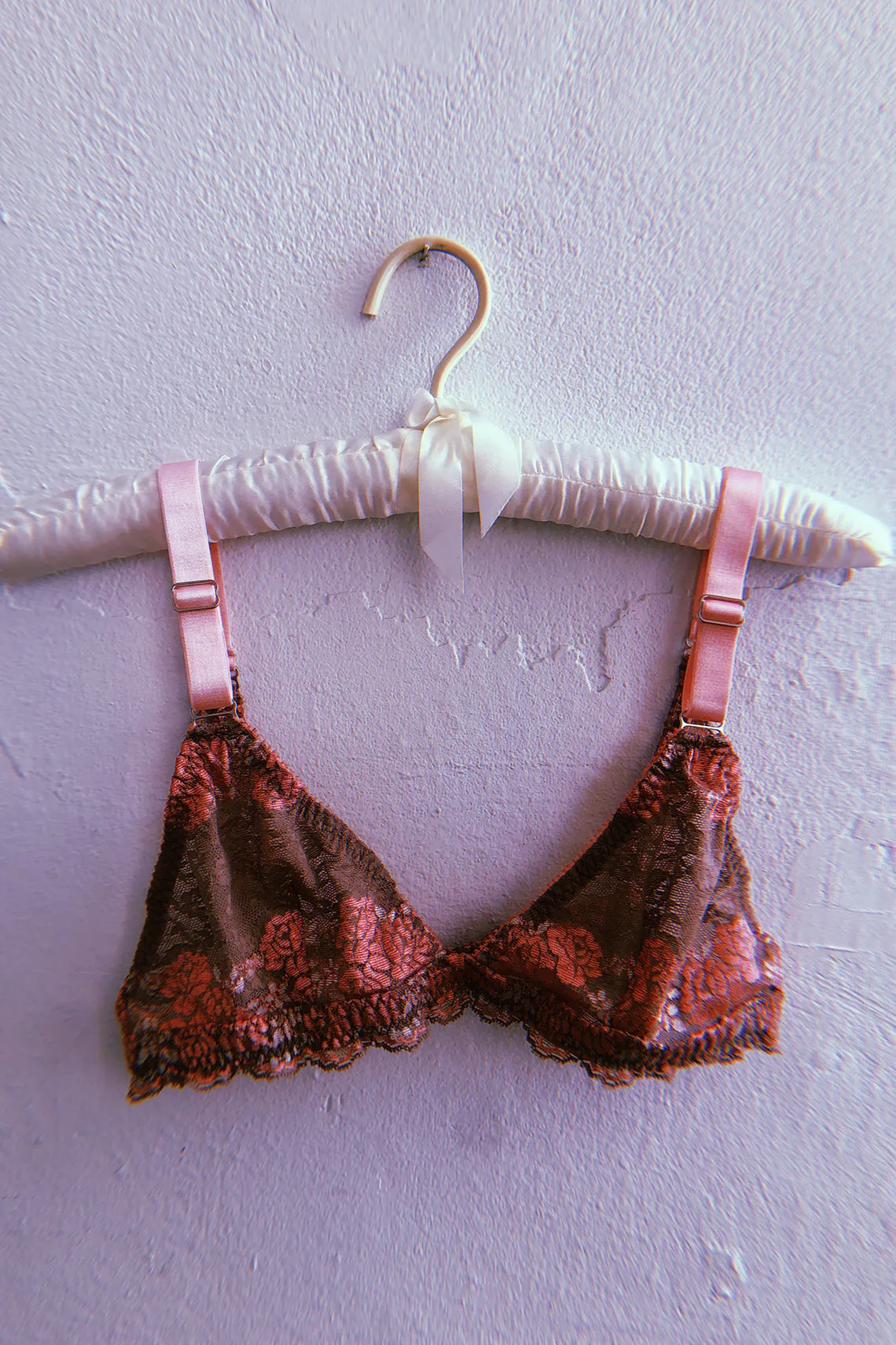 READY TO SHIP / Polaris Bralette in Pink and Brown Cross-Dye Lace (1M)