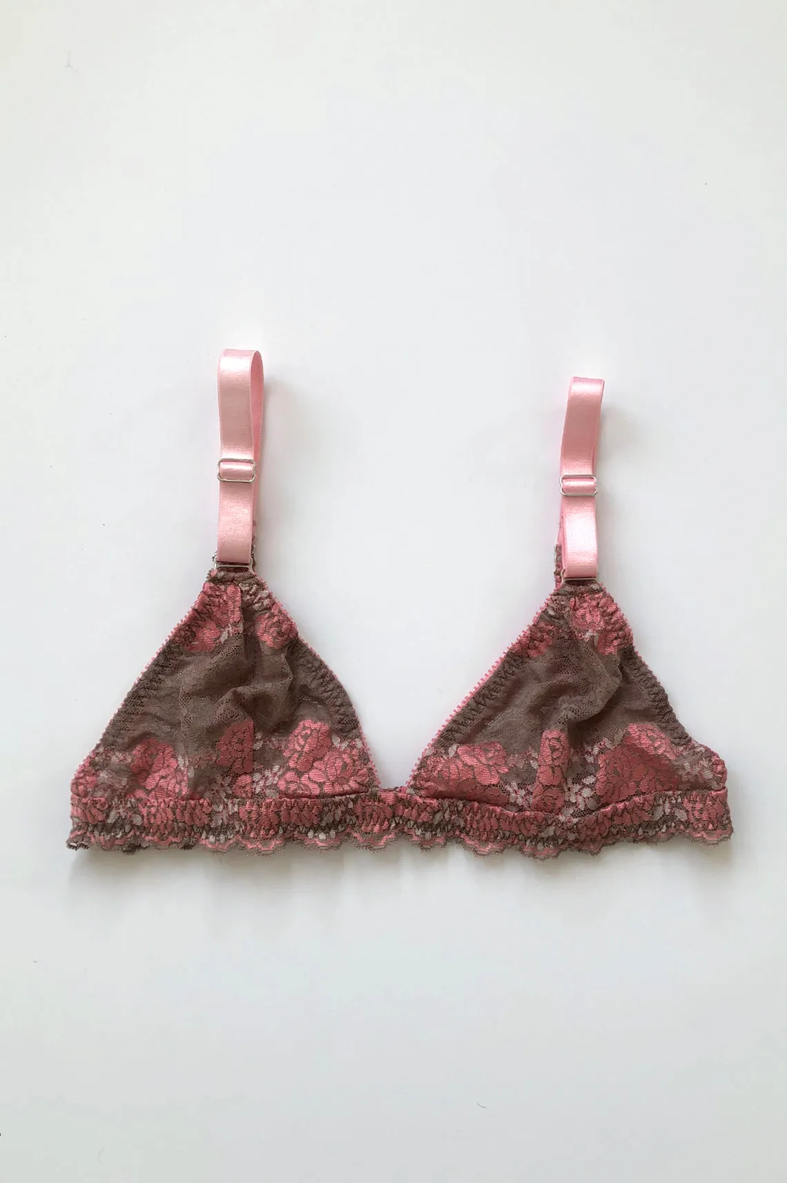 READY TO SHIP / Polaris Bralette in Pink and Brown Cross-Dye Lace (1M)