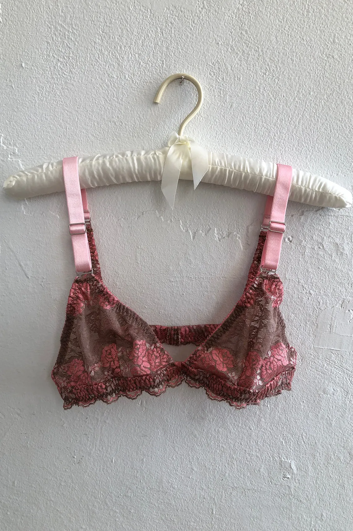 READY TO SHIP / Polaris Bralette in Pink and Brown Cross-Dye Lace (1M)