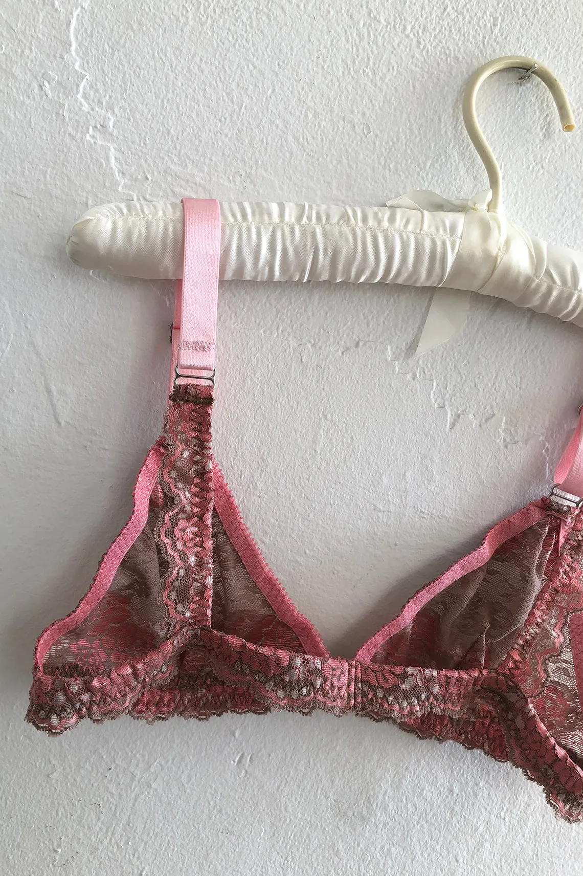 READY TO SHIP / Polaris Bralette in Pink and Brown Cross-Dye Lace (1M)