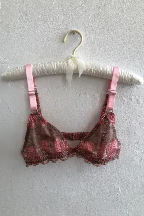 READY TO SHIP / Polaris Bralette in Pink and Brown Cross-Dye Lace (1M)