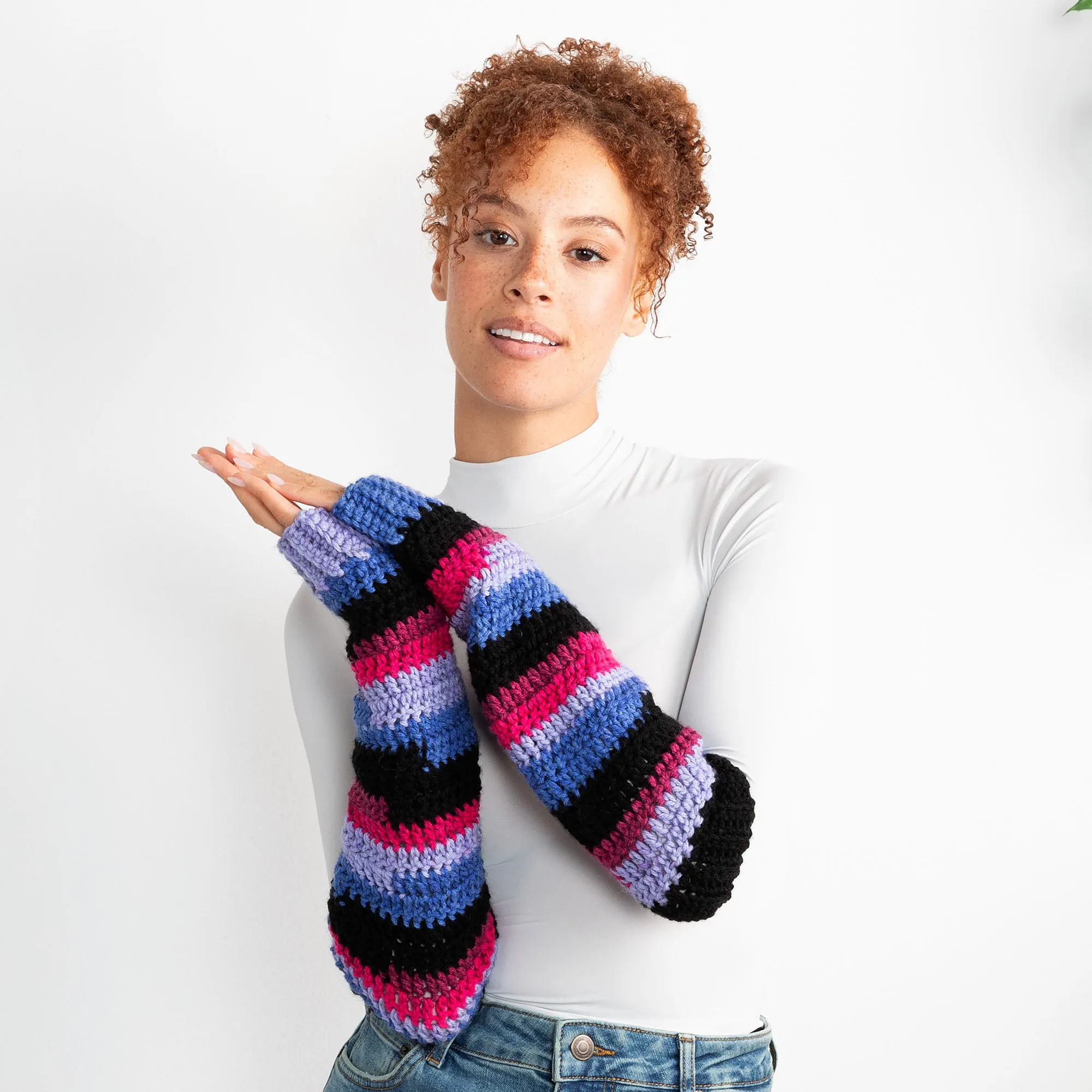 Red Heart Stripy Sleeves Crochet Arm Warmers