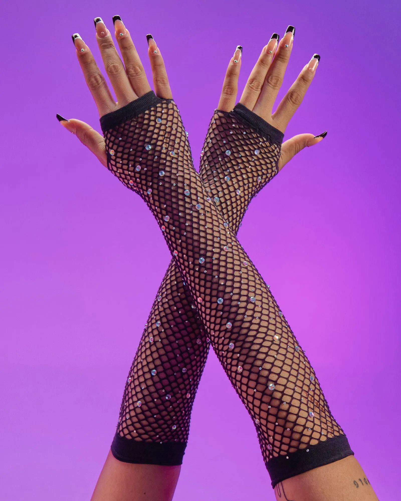 Rhinestone Fishnet Arm Warmers