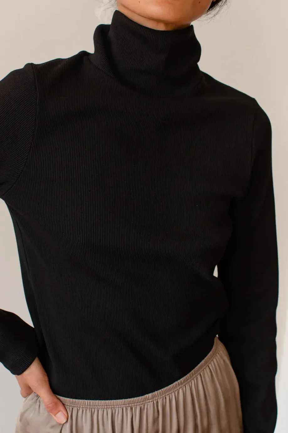 Rib Turtleneck in Jet