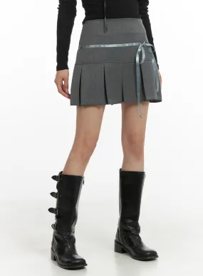 Ribbon Half-Pleated Mini Skirt CM426