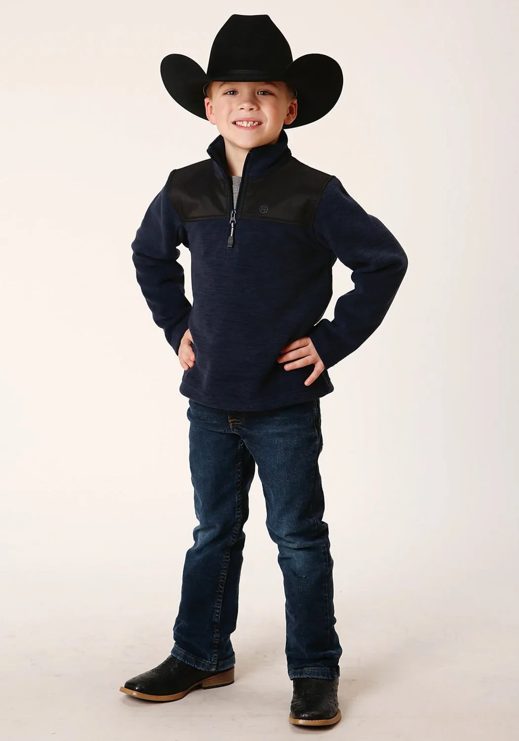 Roper Boys Micro Heather Navy Polyester Fleece Pullover