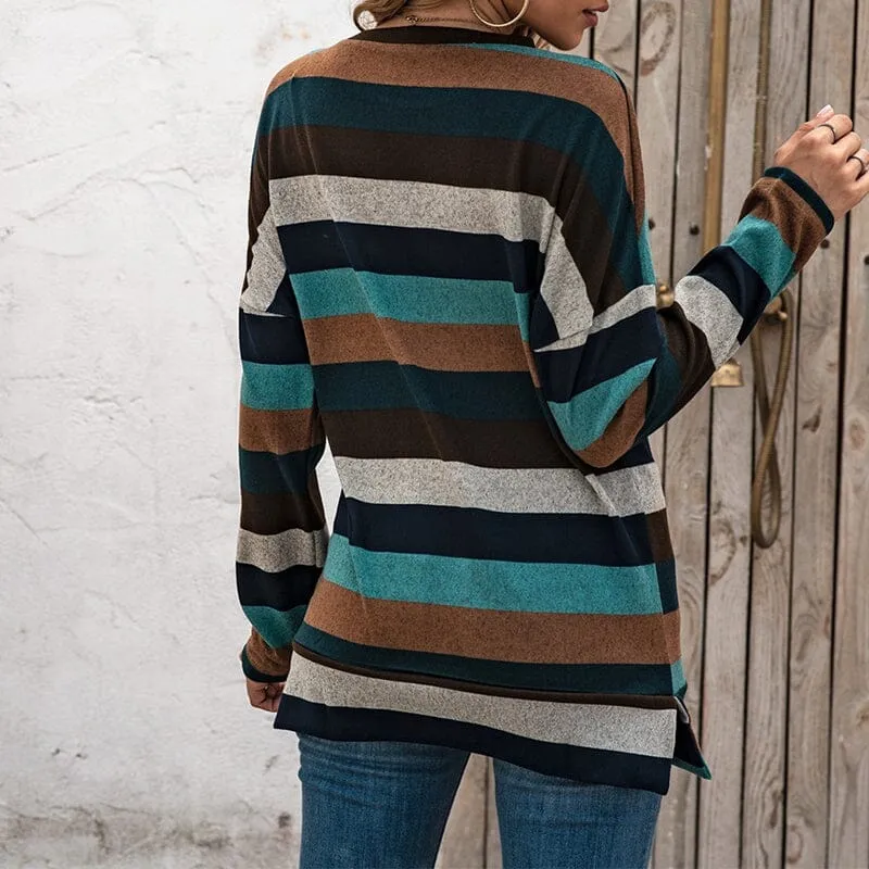 Round Neck Striped All-match Sweatshirt