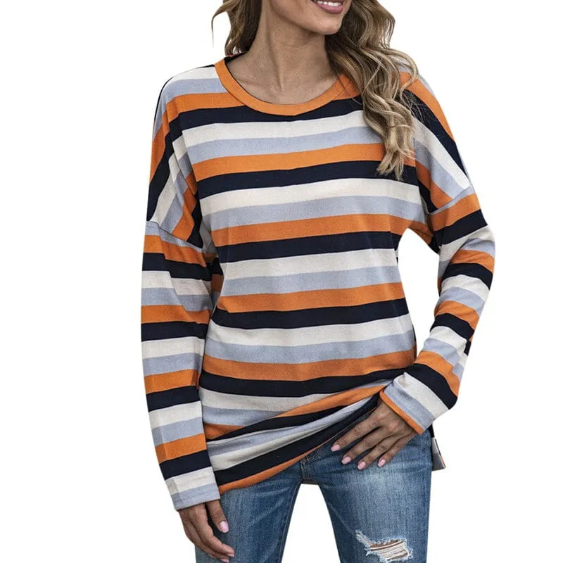 Round Neck Striped All-match Sweatshirt