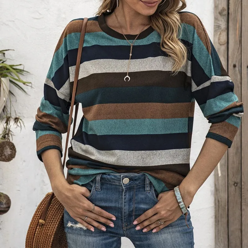 Round Neck Striped All-match Sweatshirt