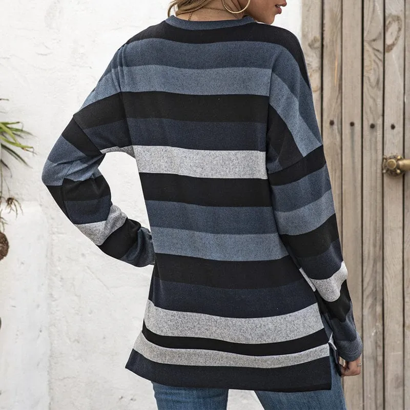 Round Neck Striped All-match Sweatshirt