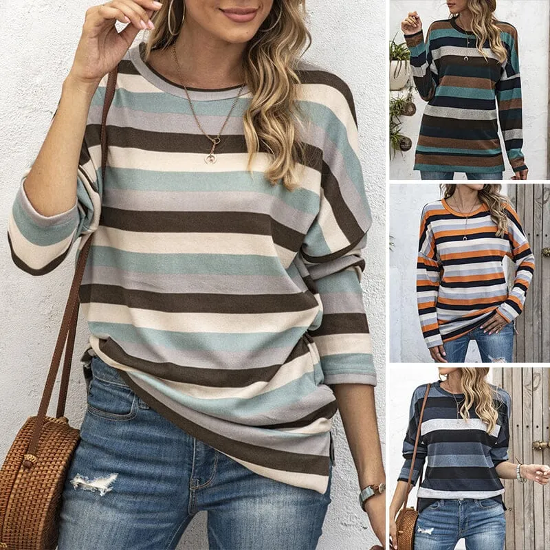 Round Neck Striped All-match Sweatshirt