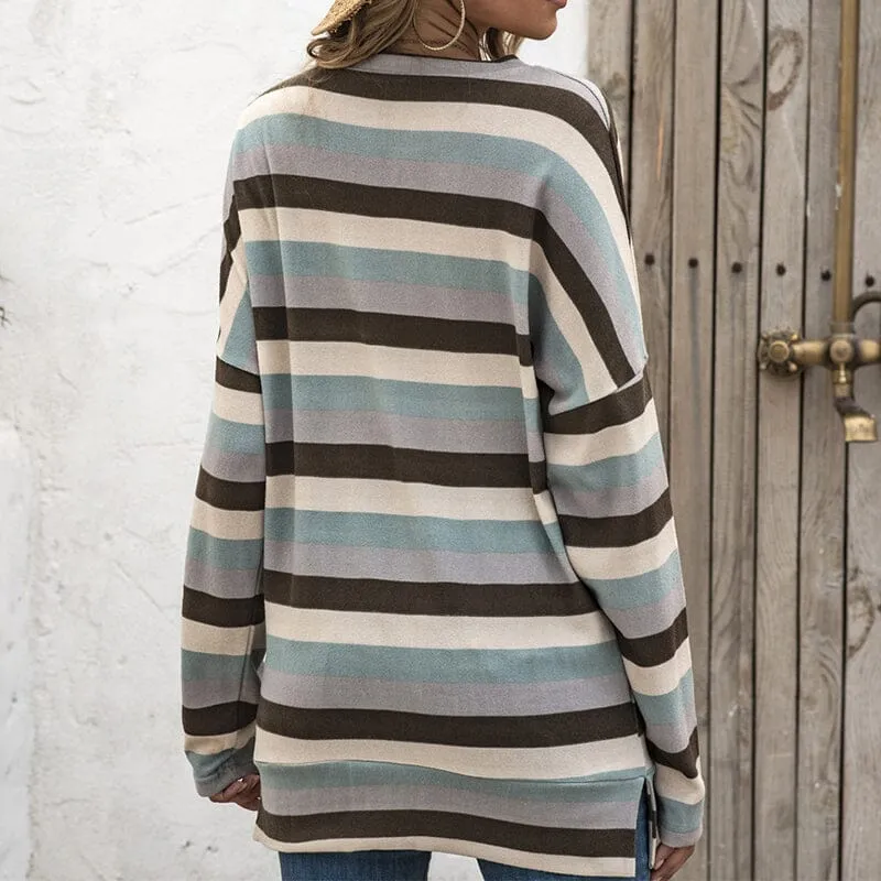 Round Neck Striped All-match Sweatshirt