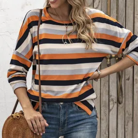 Round Neck Striped All-match Sweatshirt