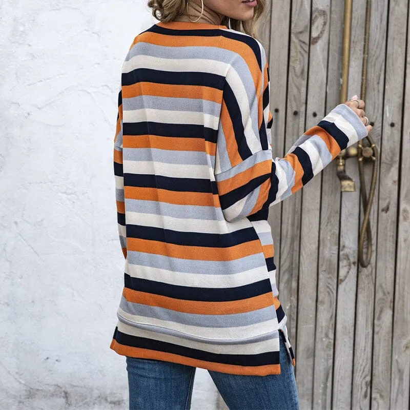 Round Neck Striped All-match Sweatshirt