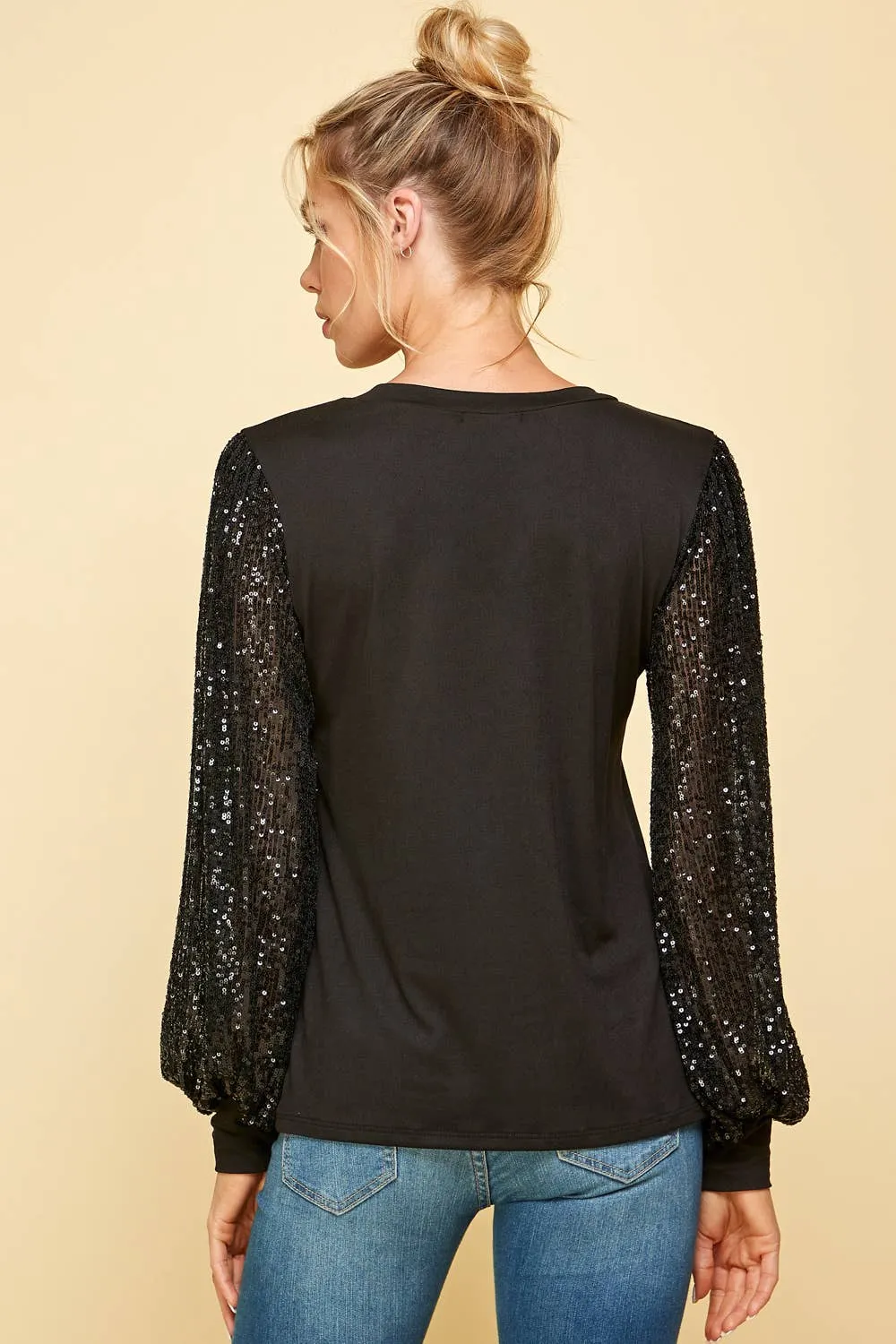 Sequin Splicing Long Sleeve Blouse