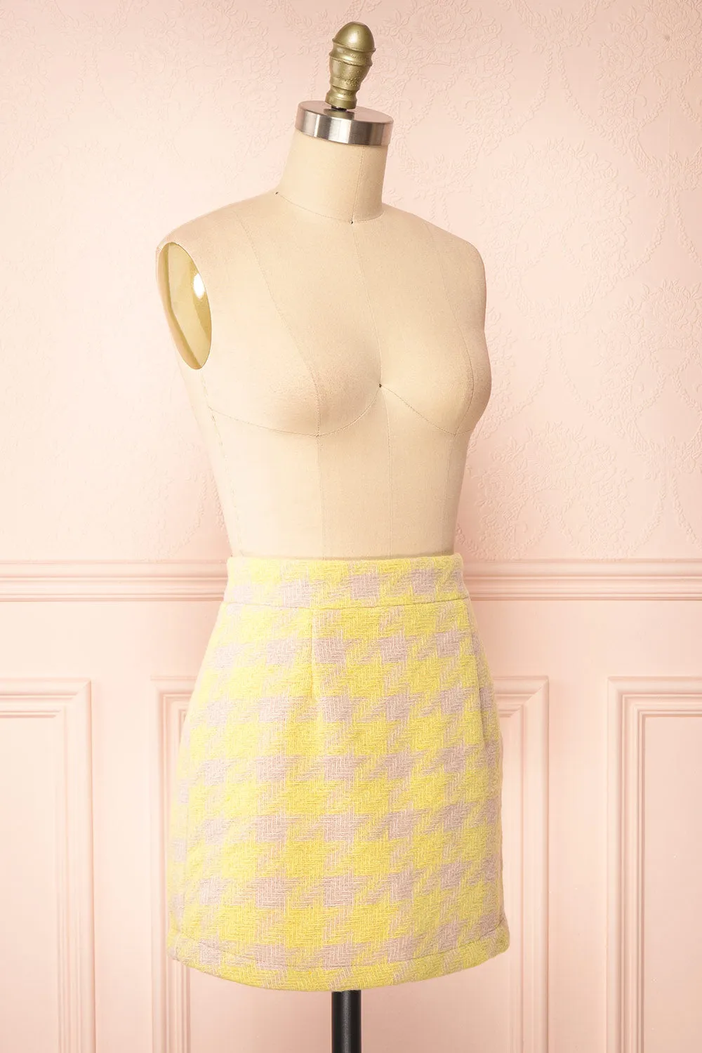 Set Lanajane Yellow | Houndstooth Cropped Blazer and Skirt