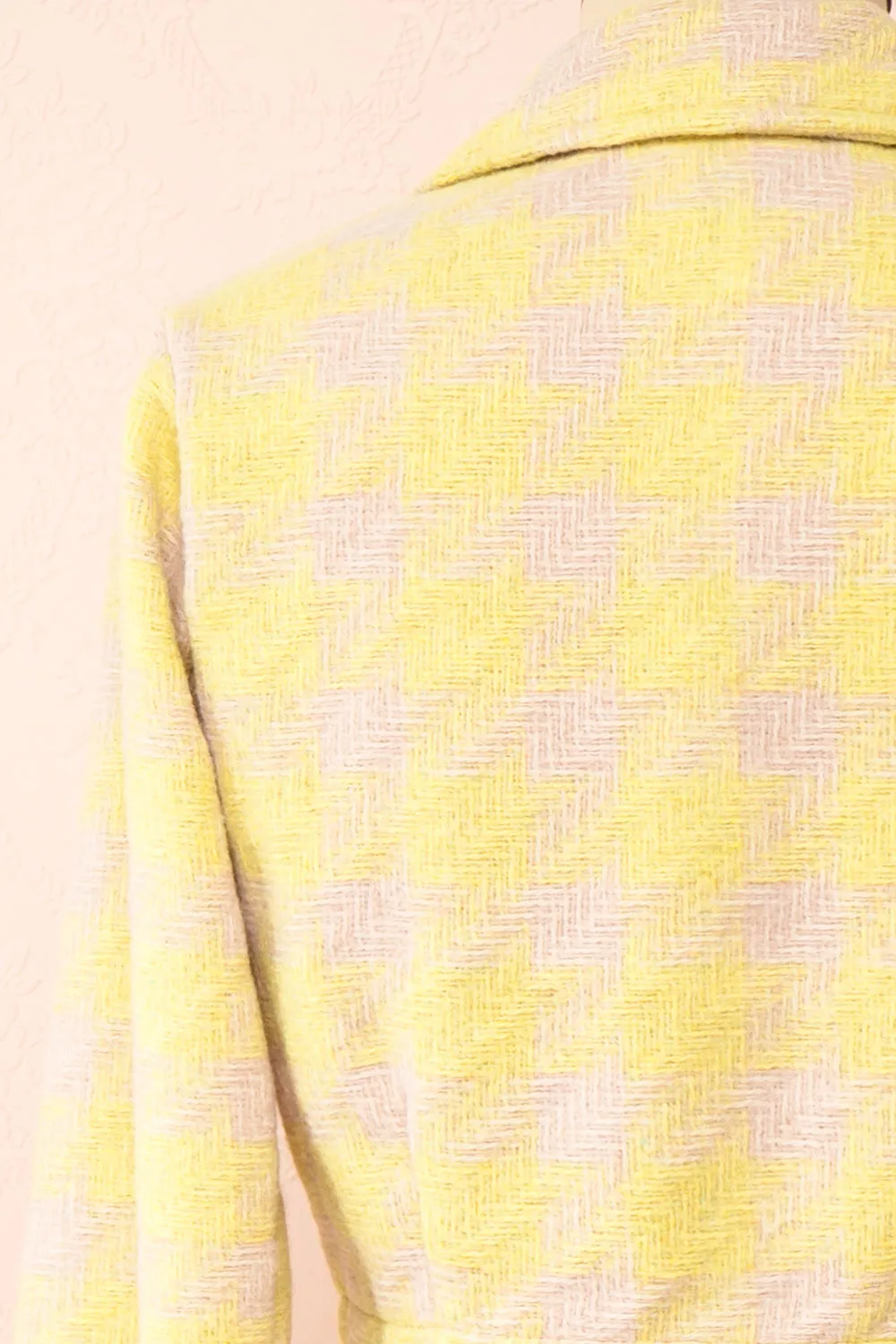 Set Lanajane Yellow | Houndstooth Cropped Blazer and Skirt