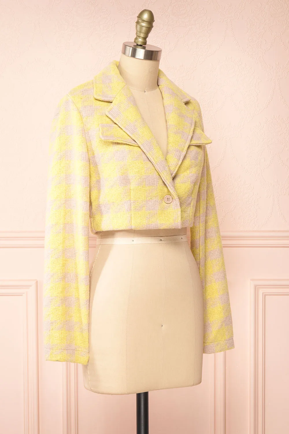 Set Lanajane Yellow | Houndstooth Cropped Blazer and Skirt