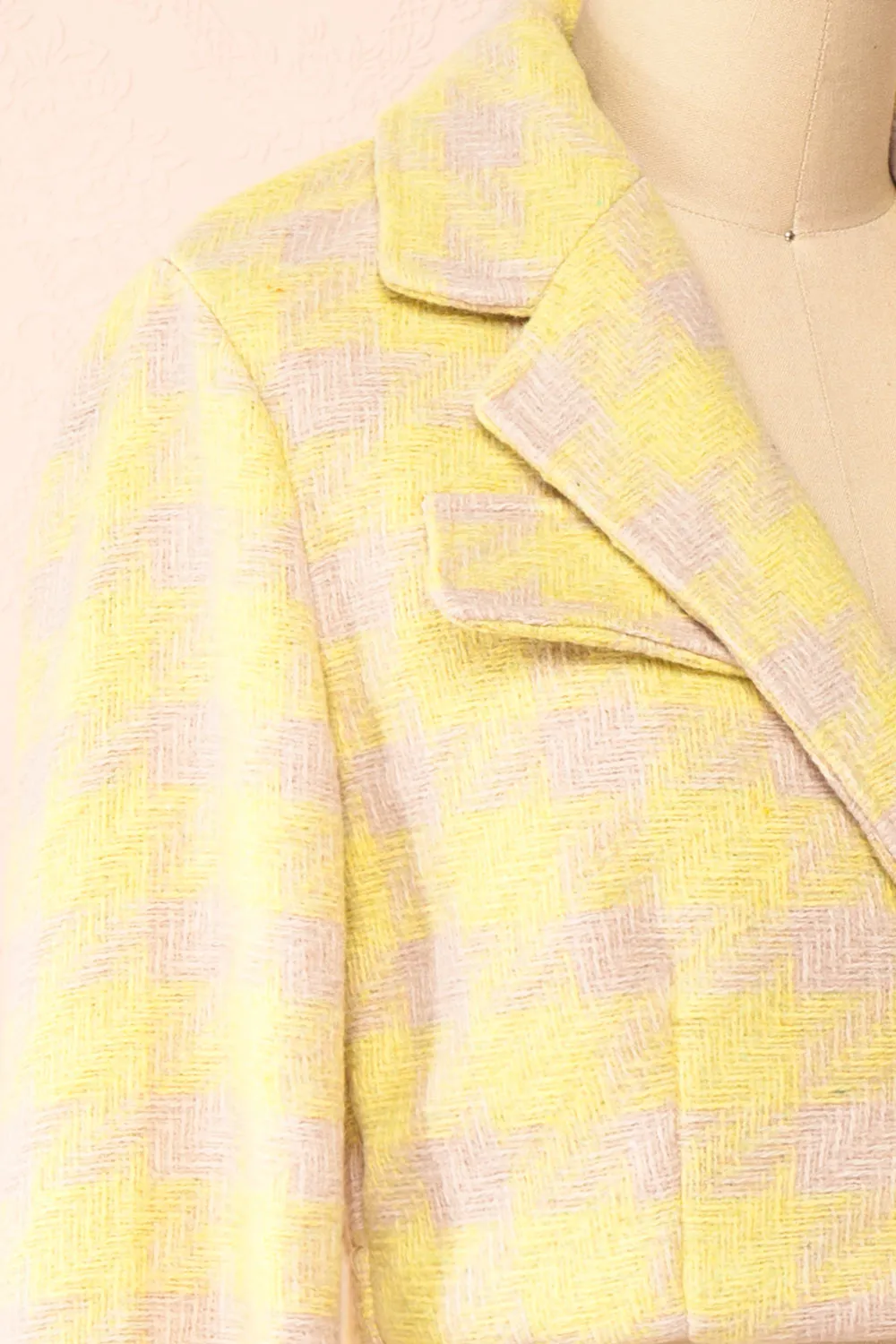 Set Lanajane Yellow | Houndstooth Cropped Blazer and Skirt