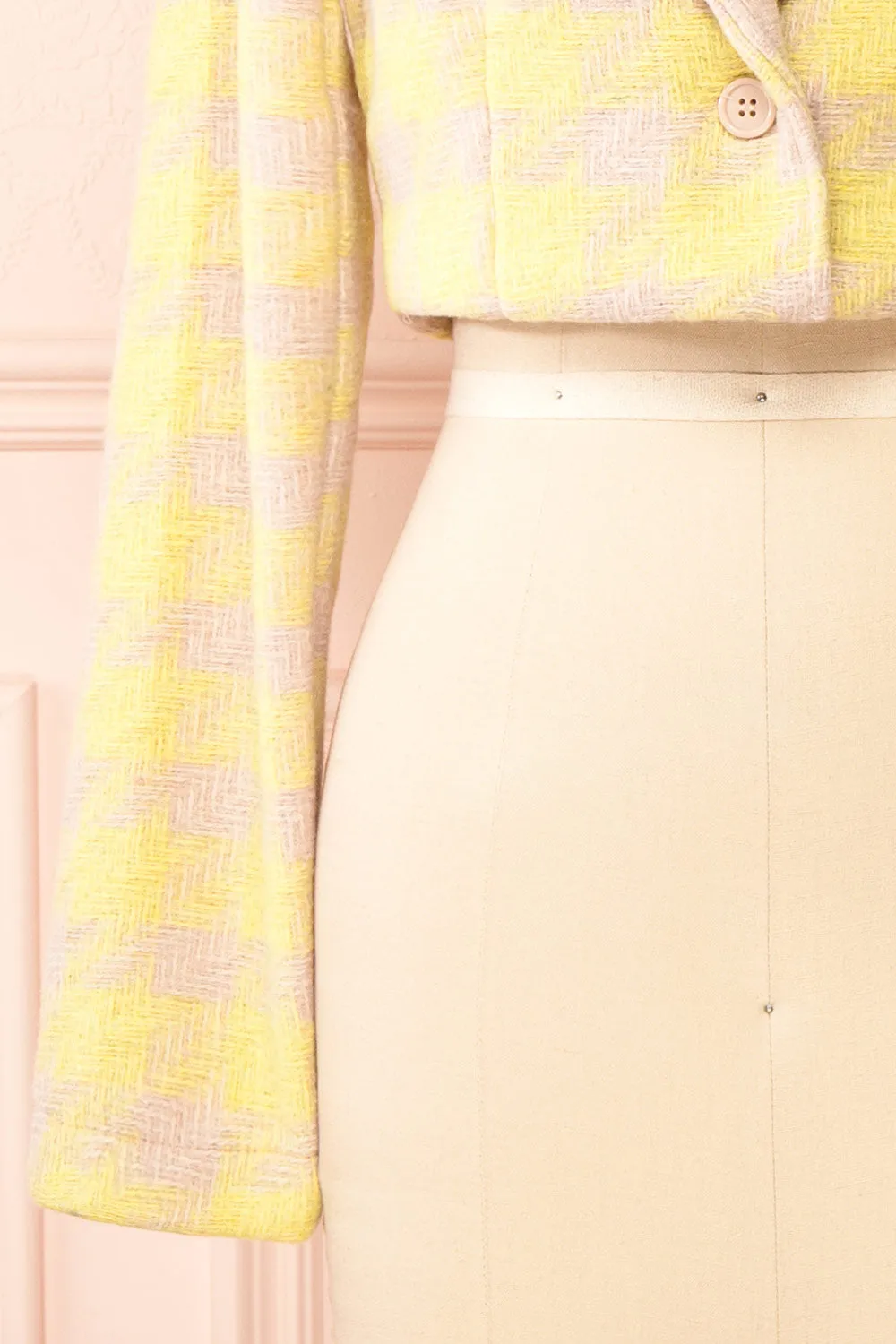 Set Lanajane Yellow | Houndstooth Cropped Blazer and Skirt