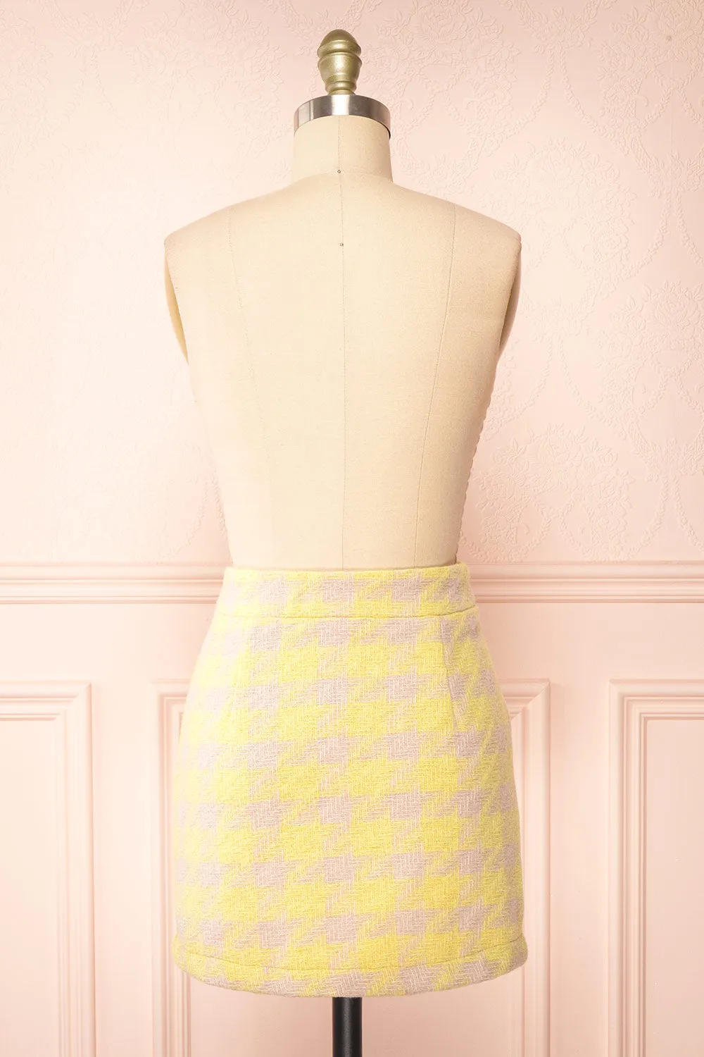 Set Lanajane Yellow | Houndstooth Cropped Blazer and Skirt