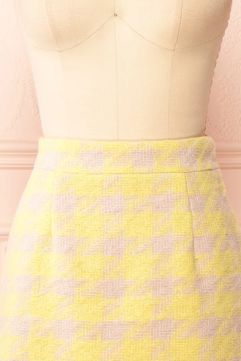 Set Lanajane Yellow | Houndstooth Cropped Blazer and Skirt