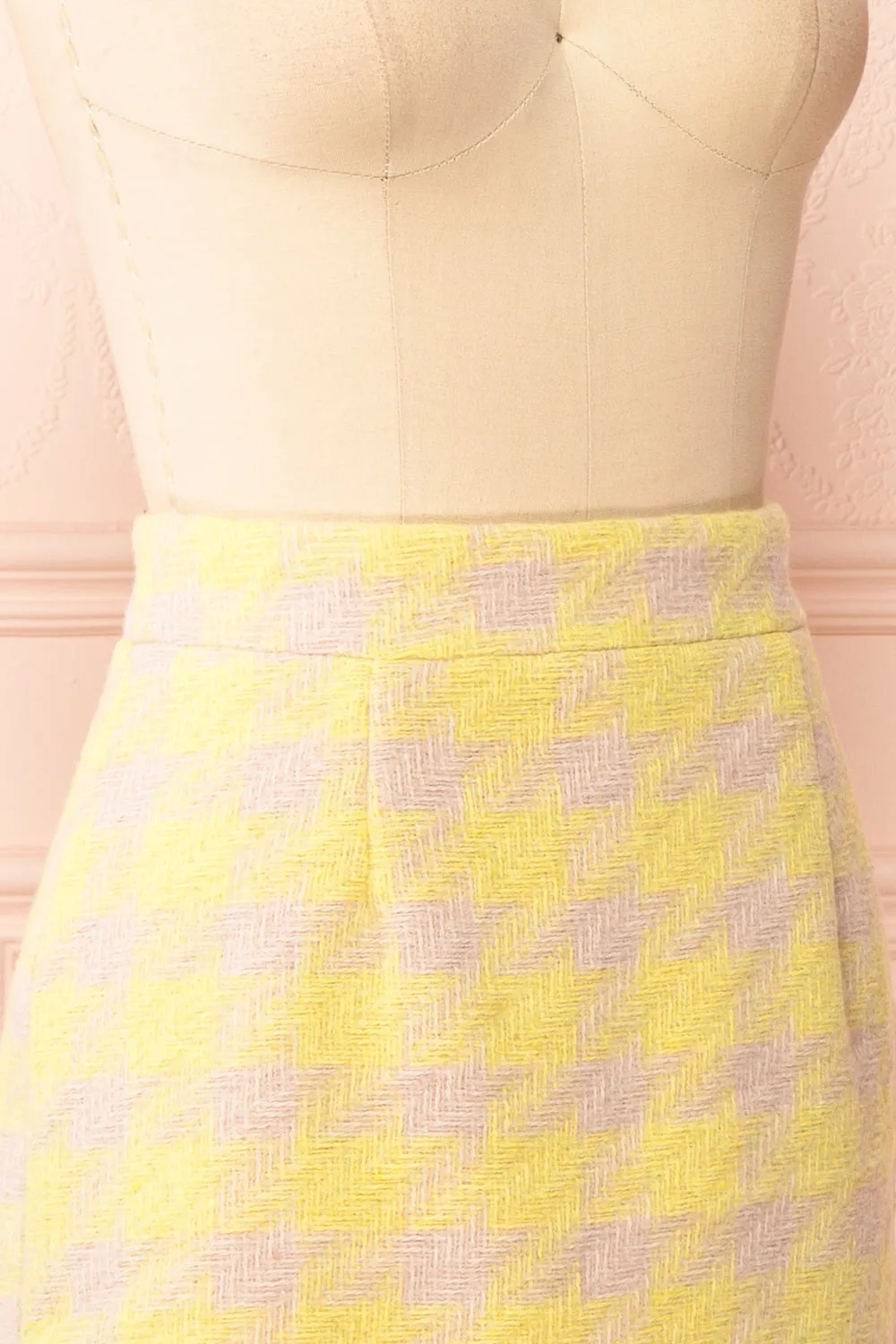 Set Lanajane Yellow | Houndstooth Cropped Blazer and Skirt