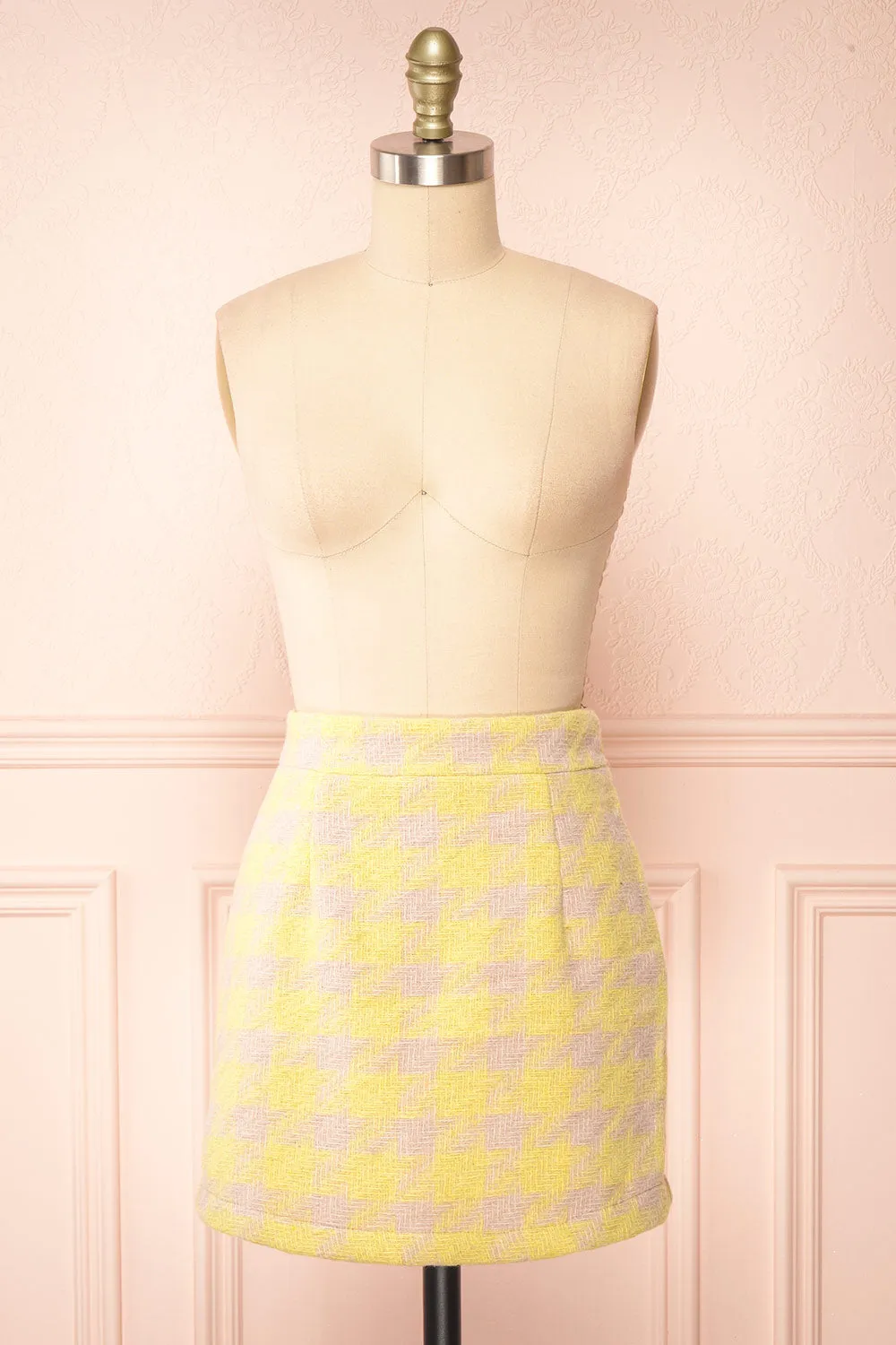 Set Lanajane Yellow | Houndstooth Cropped Blazer and Skirt