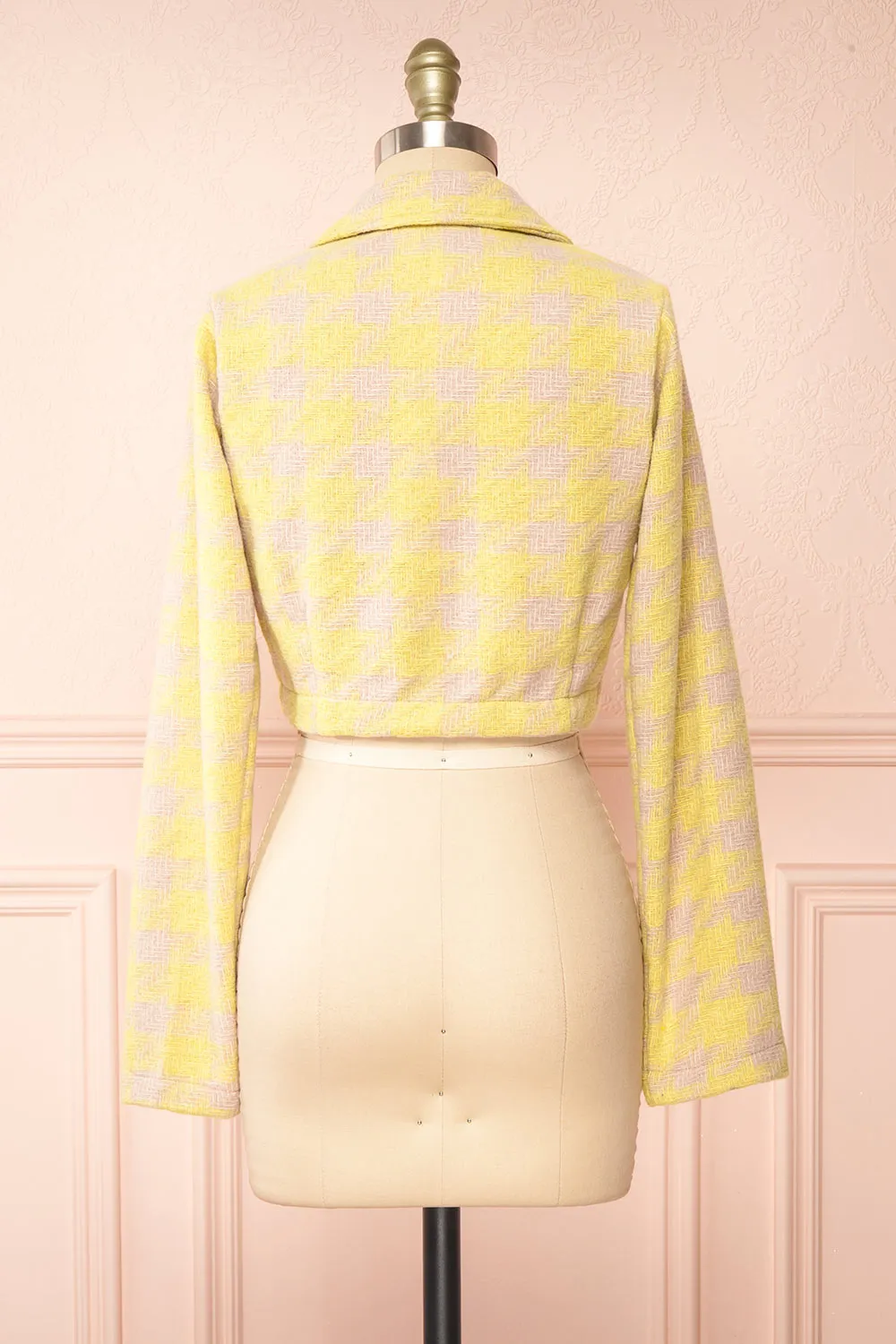 Set Lanajane Yellow | Houndstooth Cropped Blazer and Skirt