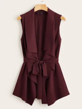 SHEIN Clasi Rib-knit Belted Waterfall Coat