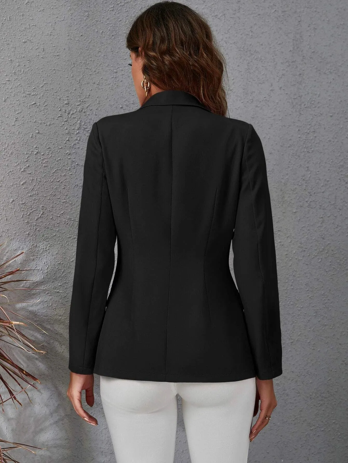 Shein Lapel Collar Double Breasted Flap Detail Blazer