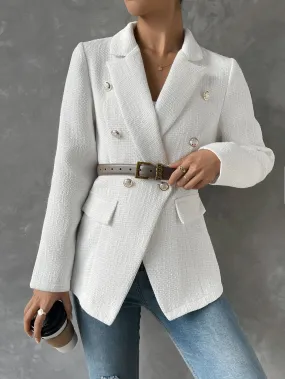 SHEIN Privé Double Breasted Flap Detail Blazer Without Belt