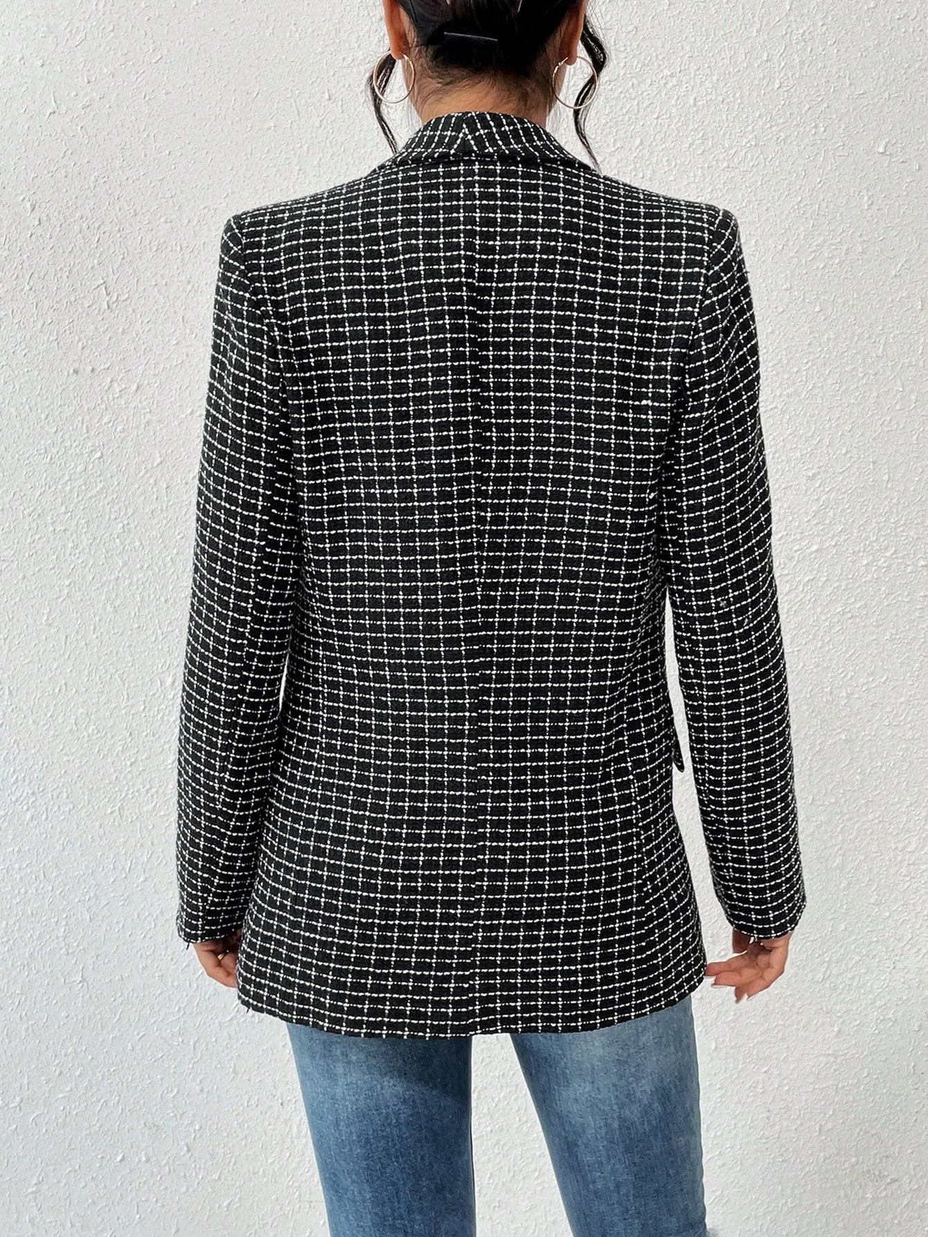 SHEIN Priv̩ Plaid Print Shawl Collar Blazer