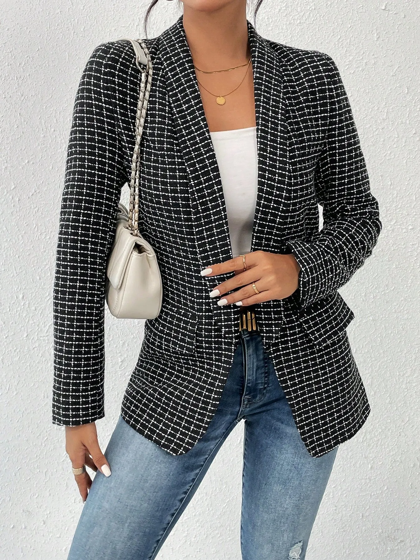 SHEIN Priv̩ Plaid Print Shawl Collar Blazer