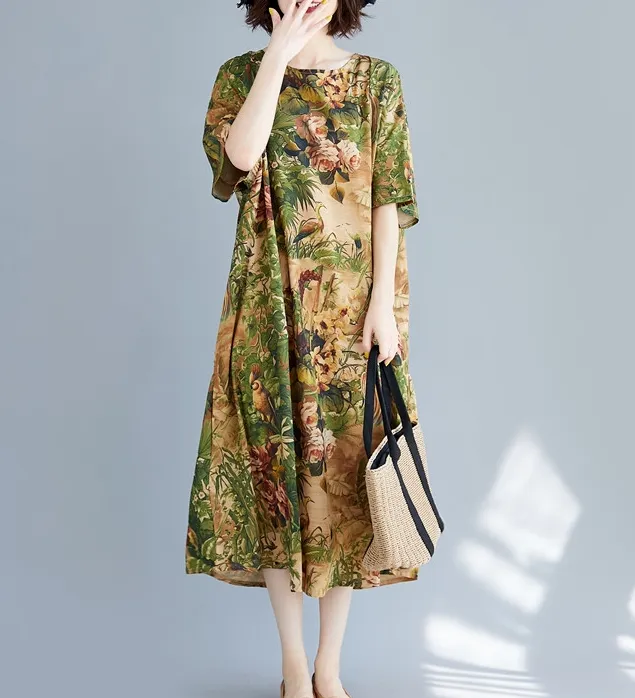 Short Sleeve Floral Plus Size Loose Style Summer Women Dresses