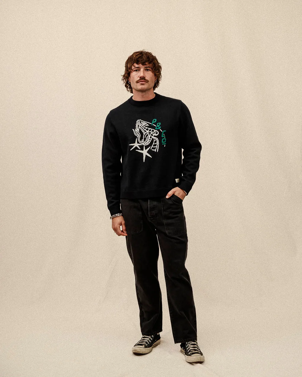 Snake Bite Knit Jumper - Washed Black