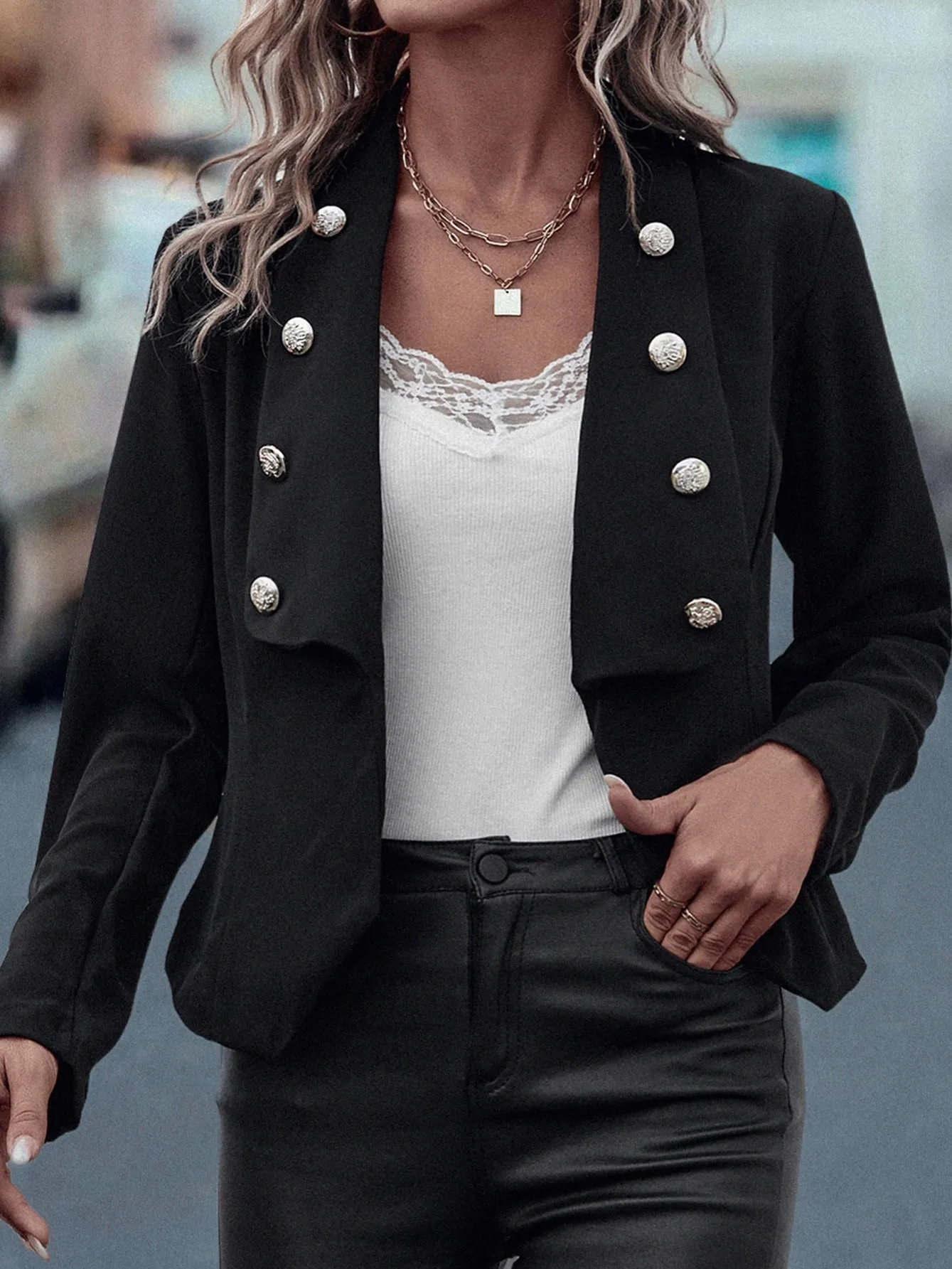 Solid Blazer Elegant Button Down Open Front Vacation Blazer Coat