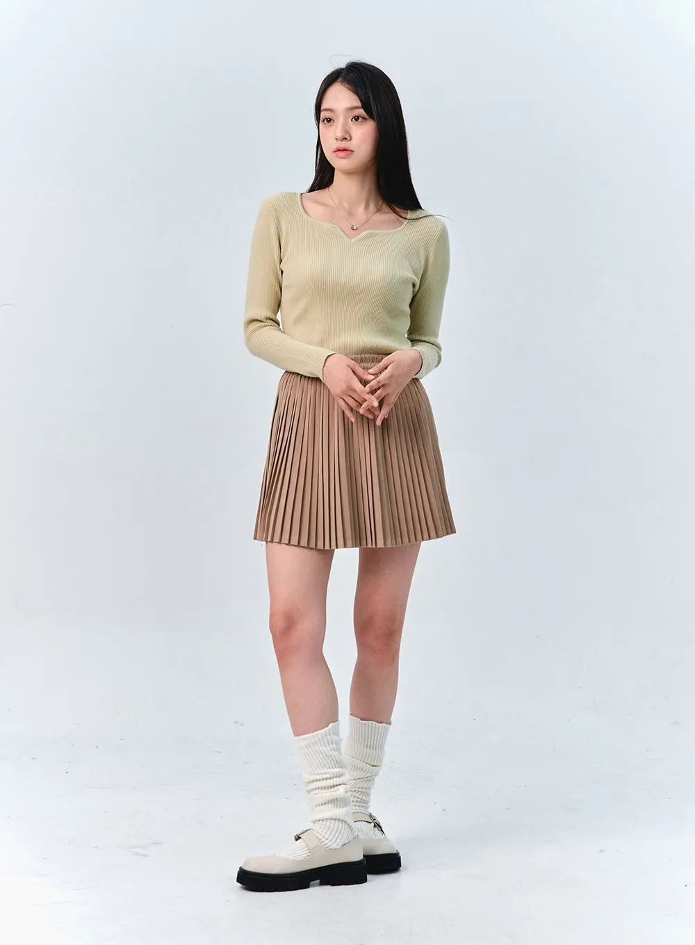 Solid Pleated Mini Skirt OO312